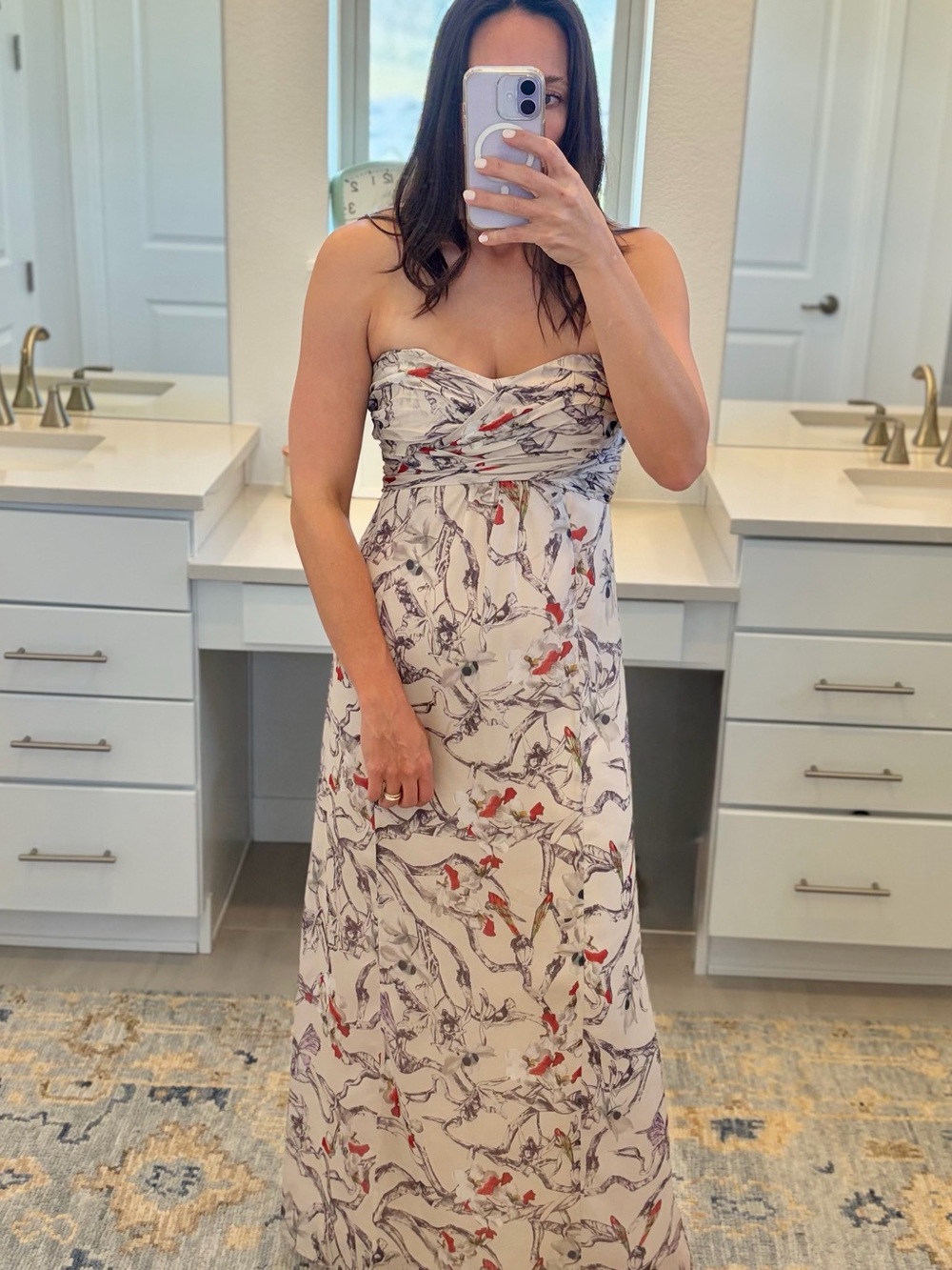 Ted Baker Strapless Cream Maxi Dress with Red & Purple Floral Print